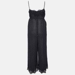 Zimmermann Black Polka Dot Crepe Lace Trim Jumpsuit S
