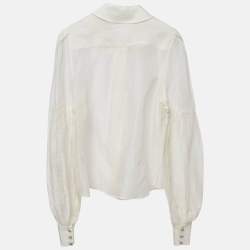 Pre Owned Zimmermann Off White Linen Detailed Button Pleated Sleeves Top XL