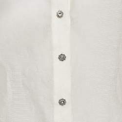 Pre Owned Zimmermann Off White Linen Detailed Button Pleated Sleeves Top XL