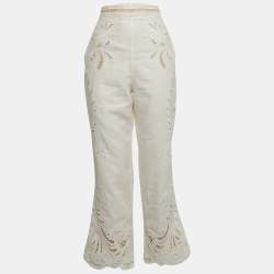 Zimmermann White Embroidered Linen Wide Legs Pants M