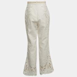 Zimmermann White Embroidered Linen Wide Legs Pants M