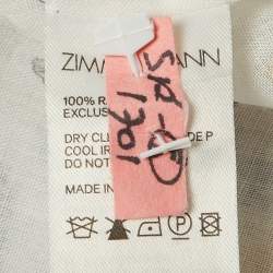 Pre Owned Zimmermann White Floral Printed Ramie Ruffled Neck Top L