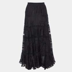 Zimmermann Black Patterned Silk Flared Midi Skirt S