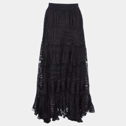 Zimmermann Black Patterned Silk Flared Midi Skirt S