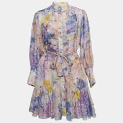 مملوكة مسبقًا Zimmermann Blue Floral Print Cotton Rhythmic Lantern Dress M