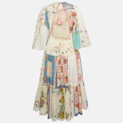 Pre Owned Zimmermann Cream Cotton Floral Print Patched Midi Dress S