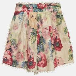 Zimmermann Multicolor Floral Print Linen Blend Shorts L