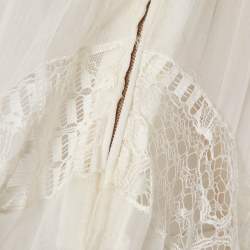 Zuhair Murad Off White Lace Trim Silk Pleated Gown and Feather Cape XS