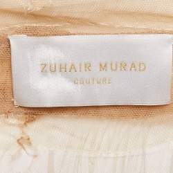 Zuhair Murad Off White Lace Trim Silk Pleated Gown and Feather Cape XS