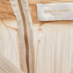 Zuhair Murad Off White Lace Trim Silk Pleated Gown and Feather Cape XS