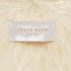 Zuhair Murad Off White Lace Trim Silk Pleated Gown and Feather Cape XS
