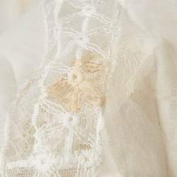 Zuhair Murad Off White Lace Trim Silk Pleated Gown and Feather Cape XS