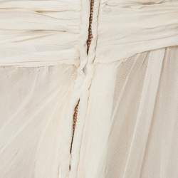 Zuhair Murad Off White Lace Trim Silk Pleated Gown and Feather Cape XS