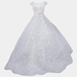 Zuhair Murad White Embroidered Silk Blend Tulle Wedding Gown S