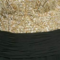 Zuhair Murad Couture Black/Gold Sequin Embellished Crepe Drape Detail Jumpsuit M