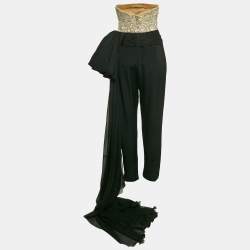 Zuhair Murad Couture Black/Gold Sequin Embellished Crepe Drape Detail Jumpsuit M