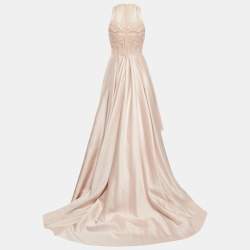 Pre Owned Zuhair Murad Pink Embellished Silk Blend High Low Gown M