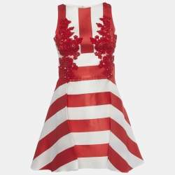 Pre Owned Zuhair Murad Red Striped Satin Embellished Mini Dress S