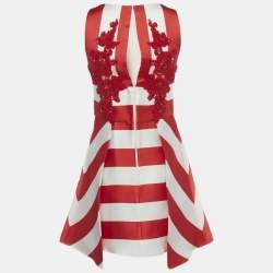 Pre Owned Zuhair Murad Red Striped Satin Embellished Mini Dress S