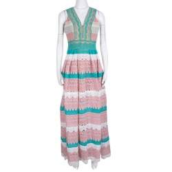 Zuhair Murad Multicolor Beadwork and Floral Lace Sleeveless Gathered Gown M