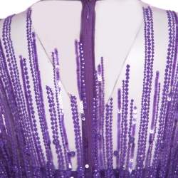 Zuhair Murad Purple Sequin Embellished Mesh Tulle Bottom Long Sleeve Gown L