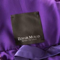Zuhair Murad Purple Sequin Embellished Mesh Tulle Bottom Long Sleeve Gown L