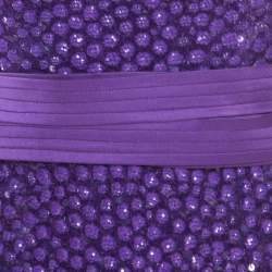Zuhair Murad Purple Sequin Embellished Mesh Tulle Bottom Long Sleeve Gown L
