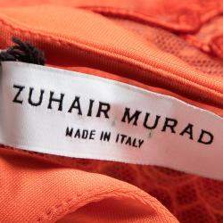 Pre Owned Zuhair Murad Orange Silk Chiffon Embellished Bodice Gown S