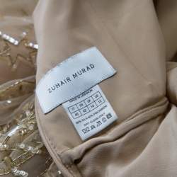 Pre Owned Zuhair Murad Toffee Cream Layered Tulle Embellished Sheer Yoke Evening Gown S