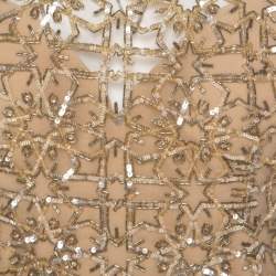 Pre Owned Zuhair Murad Toffee Cream Layered Tulle Embellished Sheer Yoke Evening Gown S