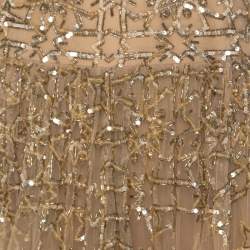 Pre Owned Zuhair Murad Toffee Cream Layered Tulle Embellished Sheer Yoke Evening Gown S