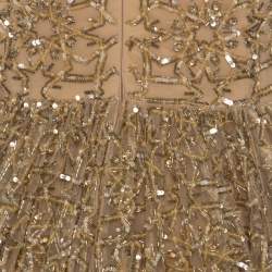 Pre Owned Zuhair Murad Toffee Cream Layered Tulle Embellished Sheer Yoke Evening Gown S