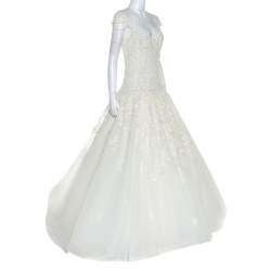 Pre Owned Zuhair Murad Mariage White Embroidered Embellished Tulle Wedding Gown M