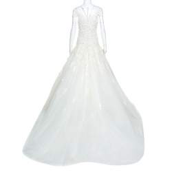 Pre Owned Zuhair Murad Mariage White Embroidered Embellished Tulle Wedding Gown M