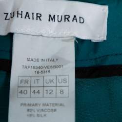 Zuhair Murad Green Velvet Contrast Trim Detail Wide Leg Pants M