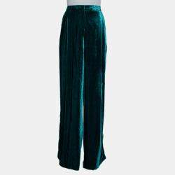 Zuhair Murad Green Velvet Contrast Trim Detail Wide Leg Pants M