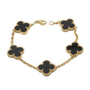Pre Owned Van Cleef & Arpels Vintage Alhambra Onyx Yellow Gold Bracelet