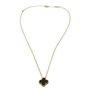 Van Cleef & Arpels Vintage Alhambra Onyx Yellow Gold Necklace