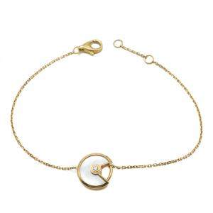 Pre Owned Cartier White Mother of Pearl Amulette Yellow Gold Bracelet