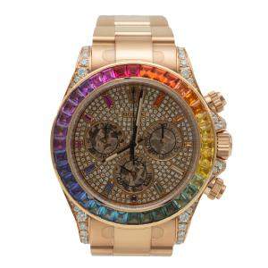 Rolex Daytona Rose Gold Rainbow Custom Stones & Diamonds Wristwatch 40 MM