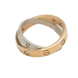Pre Owned Cartier Love Half Diamond Rose & White Gold Ring Size 51