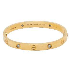 Pre Owned Cartier Love Yellow Gold 4 Diamonds Bracelet Size 16