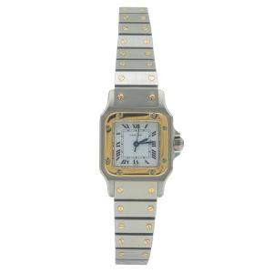 Pre Owned Cartier White Santos Steel & Yellow Gold Automatic Women'S Watch 24MM
