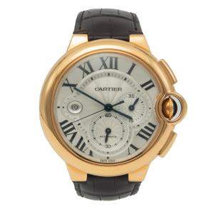 Cartier Silver Dial Ballon Bleu Rose Gold Chronograph Men'S Watch 44MM