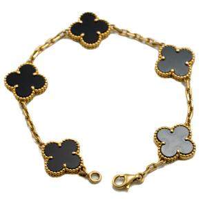 Van Cleef & Arpels Alhambra Vintage 5 Motifs Onyx Yellow Gold Bracelet
