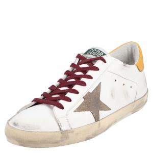 Pre Owned Golden Goose White/Yellow Leather Superstar Sneaker Size EU 43