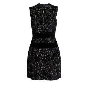 Pre Owned Alexander McQueen Black Velvet Jacquard Leaf Pattern Sleeveless Dress S