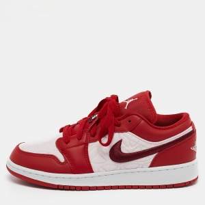 Air Jordans Red/Pink Leather Jordan 1 Low SE Red Quilt Sneakers Size 38.5 (GS)
