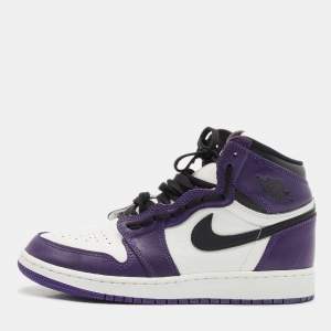 Air Jordans Purple/White Leather Jordan 1 Retro High Court Sneakers Size 39