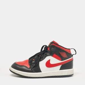 Air Jordans Tricolor Leather Jordan 1 Mid PS Black Fire Red Sneakers Size 31 (kids) 
